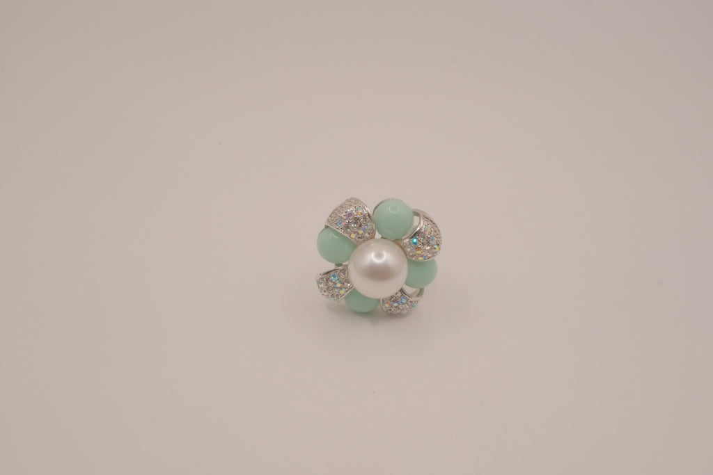 Vintage Mint green floral cocktail ring