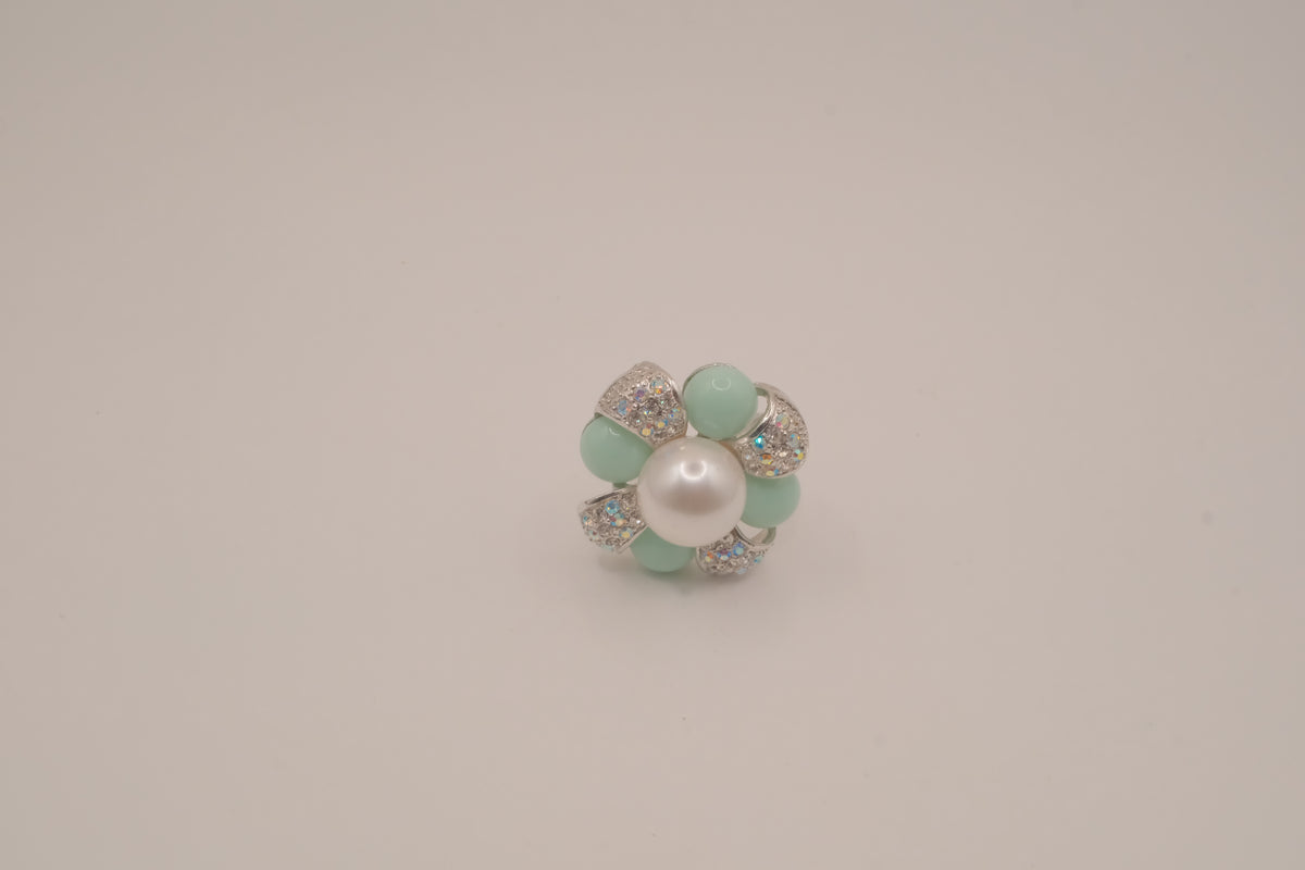 Vintage Mint green floral cocktail ring