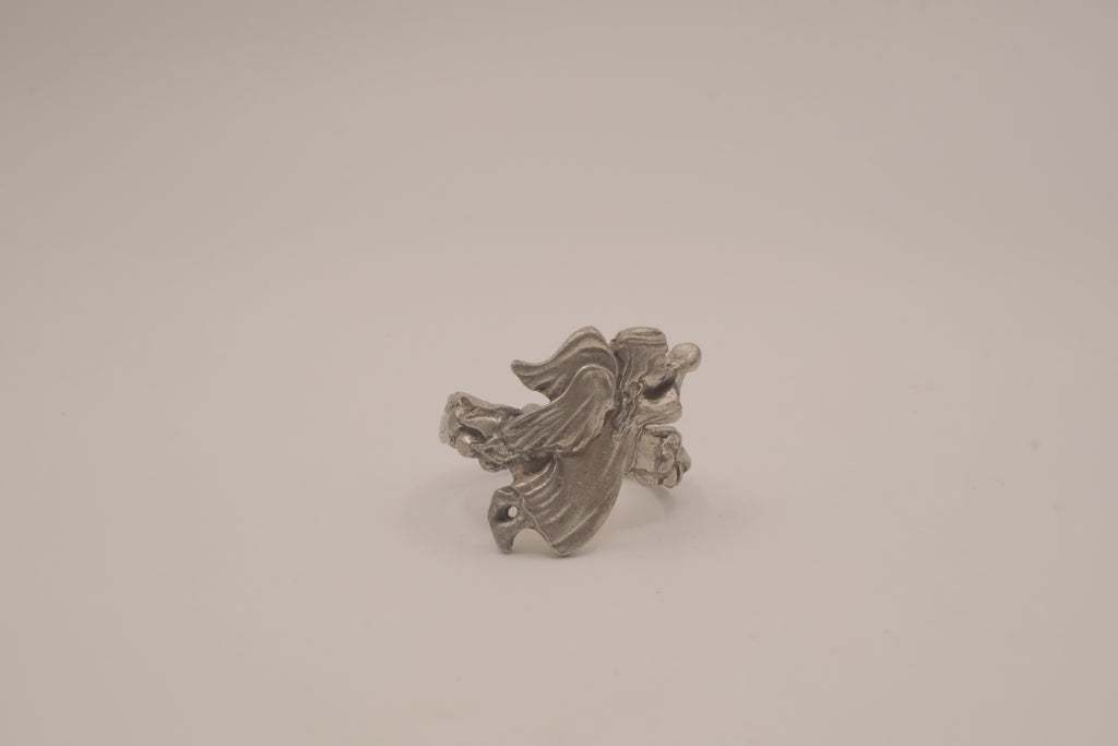 Vintage sculpted pewter angel ring