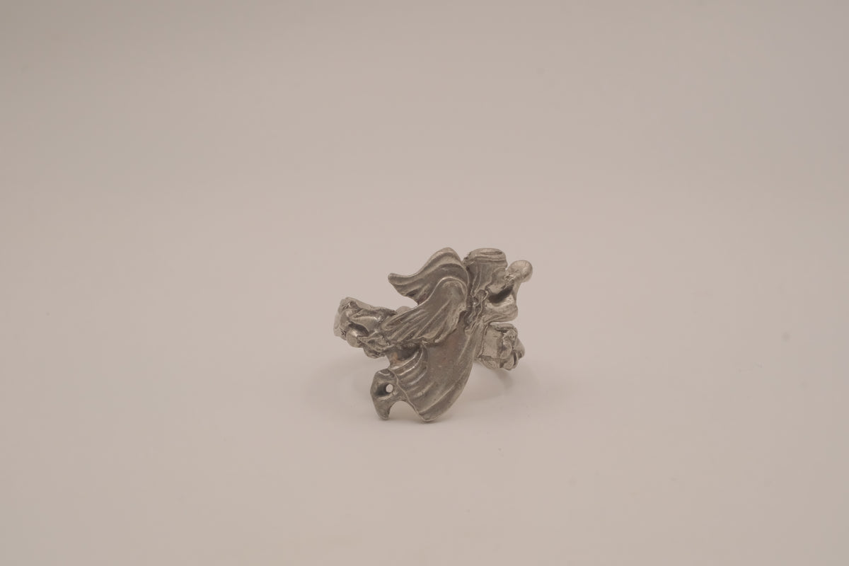 Vintage sculpted pewter angel ring