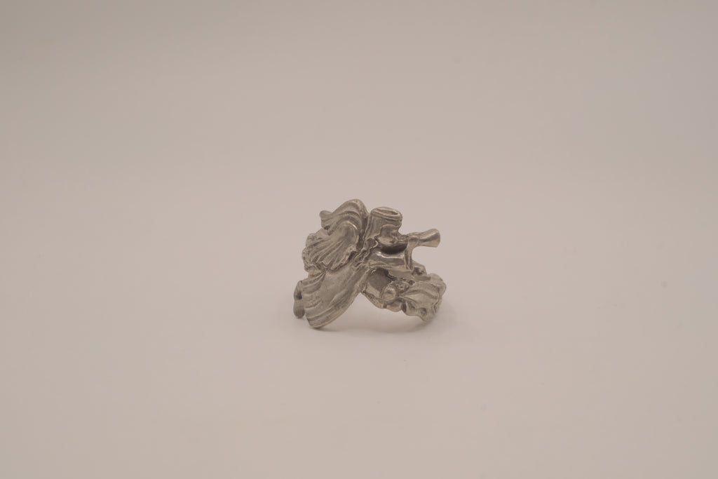 Vintage sculpted pewter angel ring