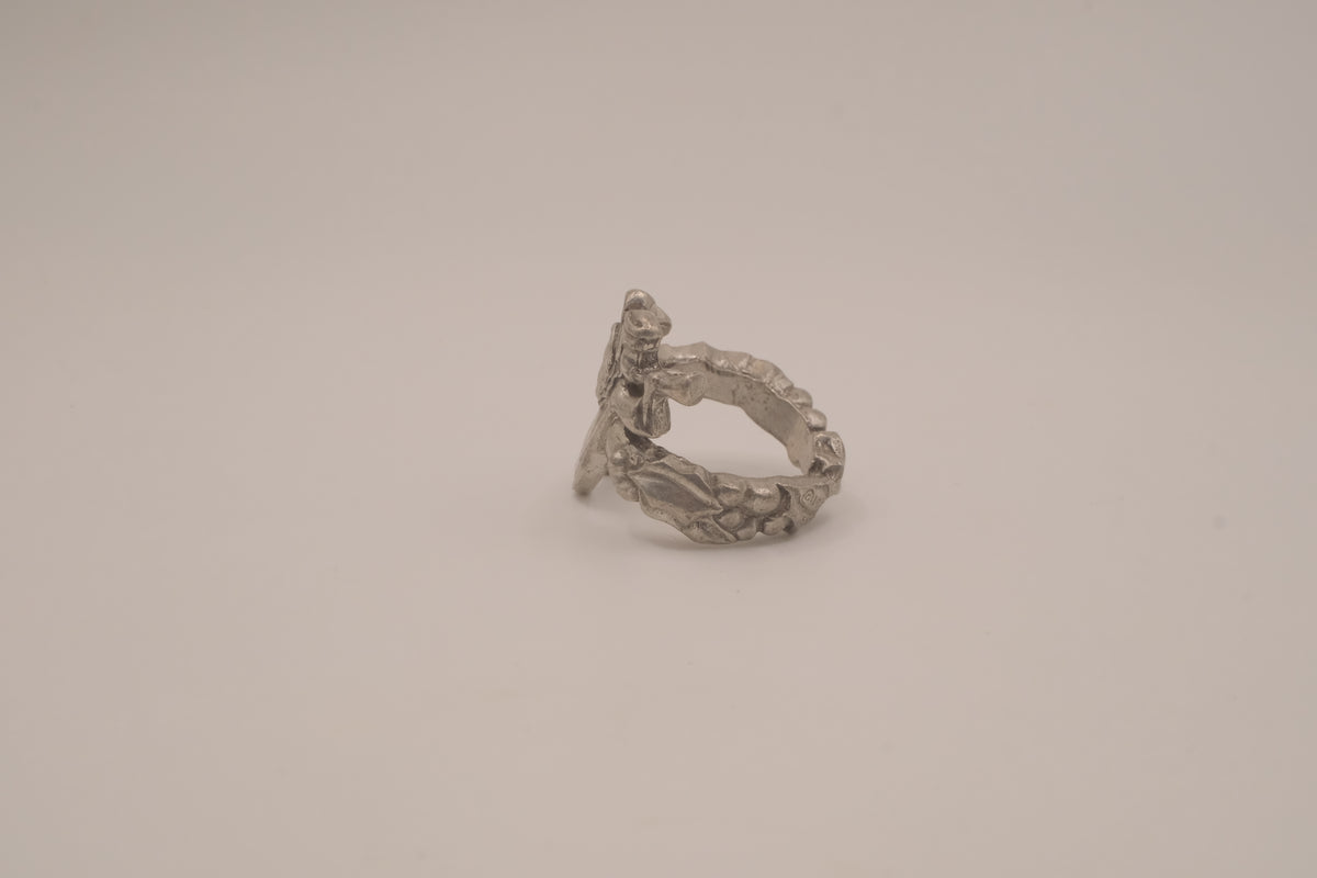 Vintage sculpted pewter angel ring