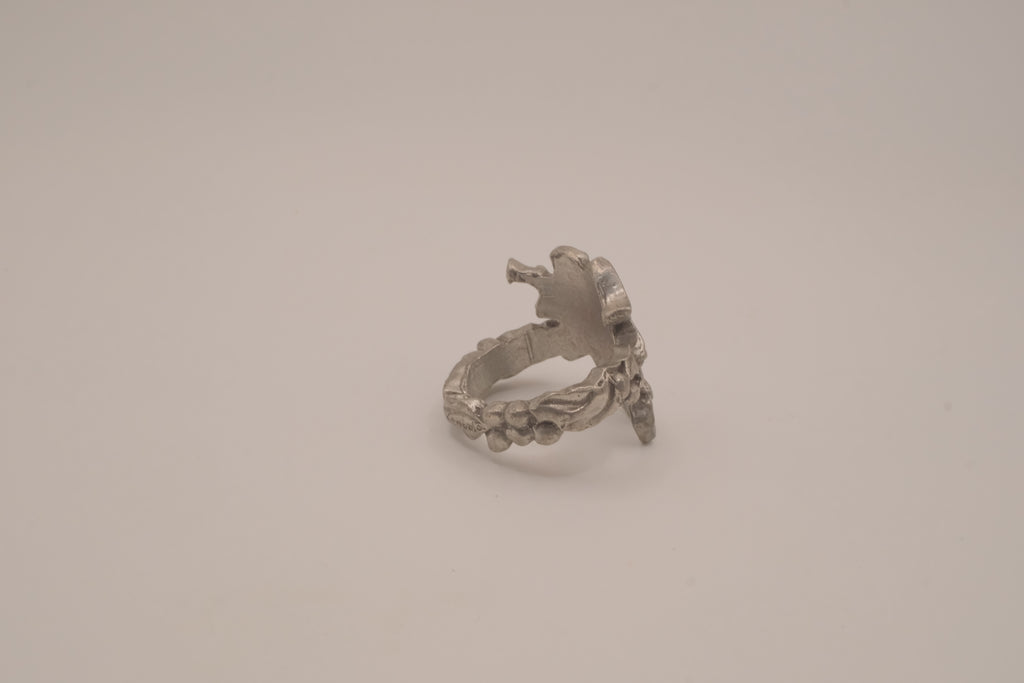 Vintage sculpted pewter angel ring