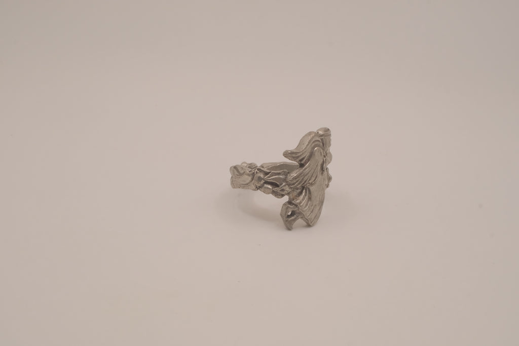 Vintage sculpted pewter angel ring