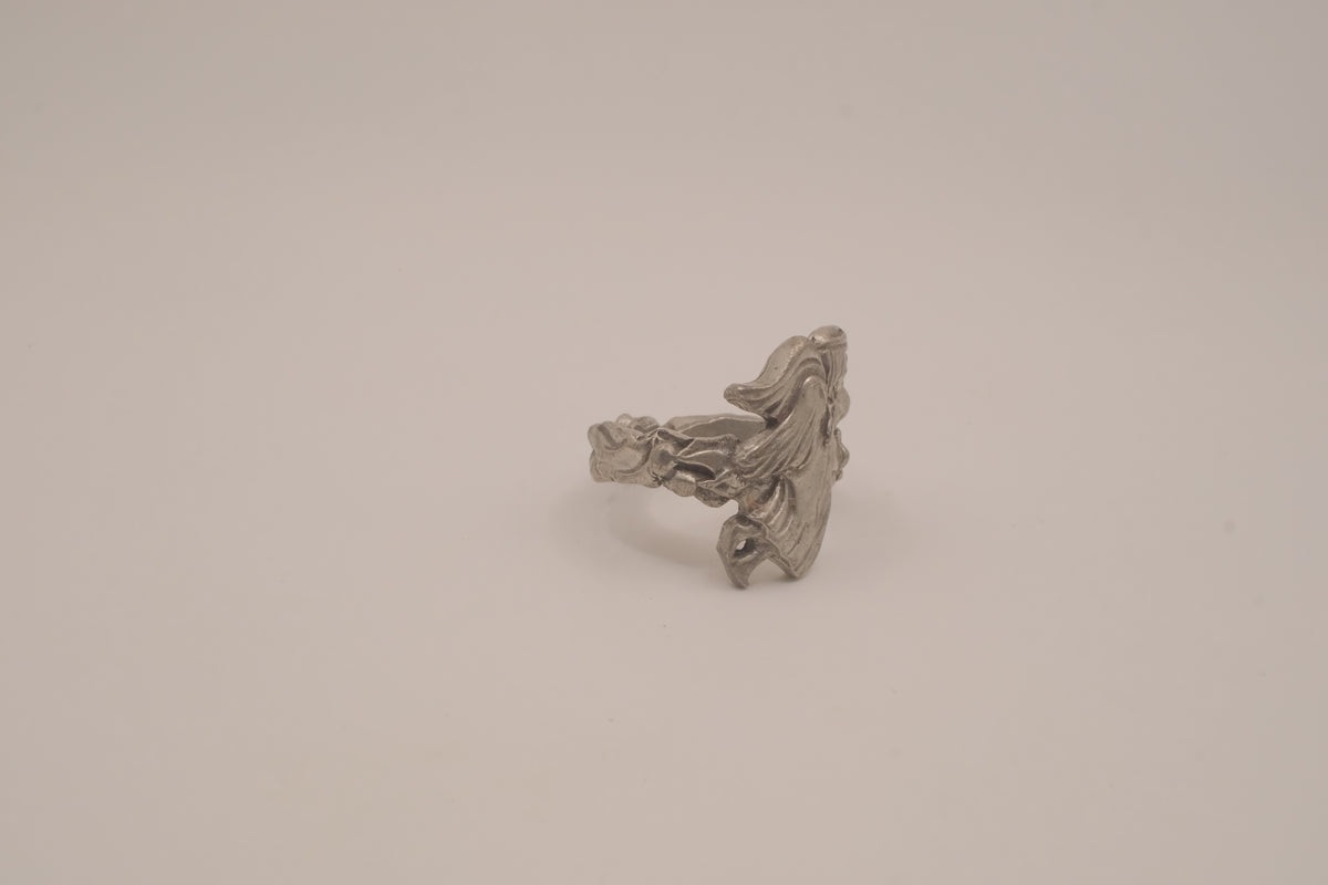 Vintage sculpted pewter angel ring