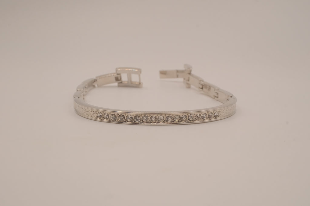 Silver-tone semi-eternity hinged bangle bracelet