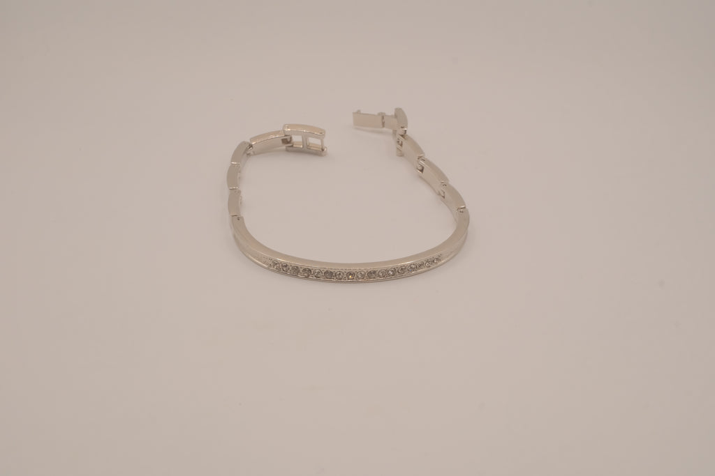 Silver-tone semi-eternity hinged bangle bracelet