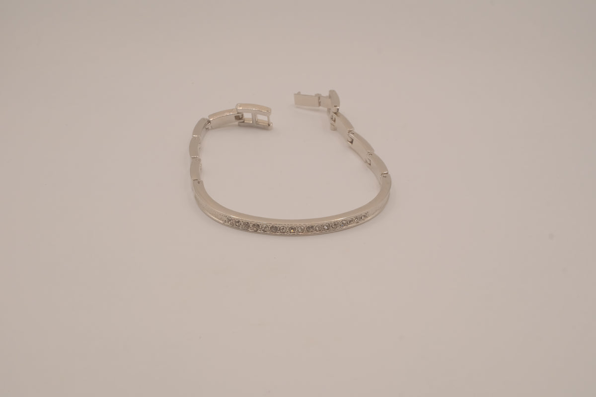 Silver-tone semi-eternity hinged bangle bracelet