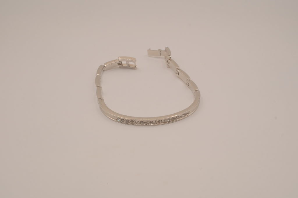 Silver-tone semi-eternity hinged bangle bracelet