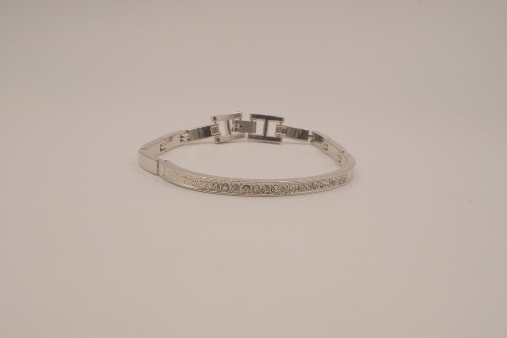 Silver-tone semi-eternity hinged bangle bracelet