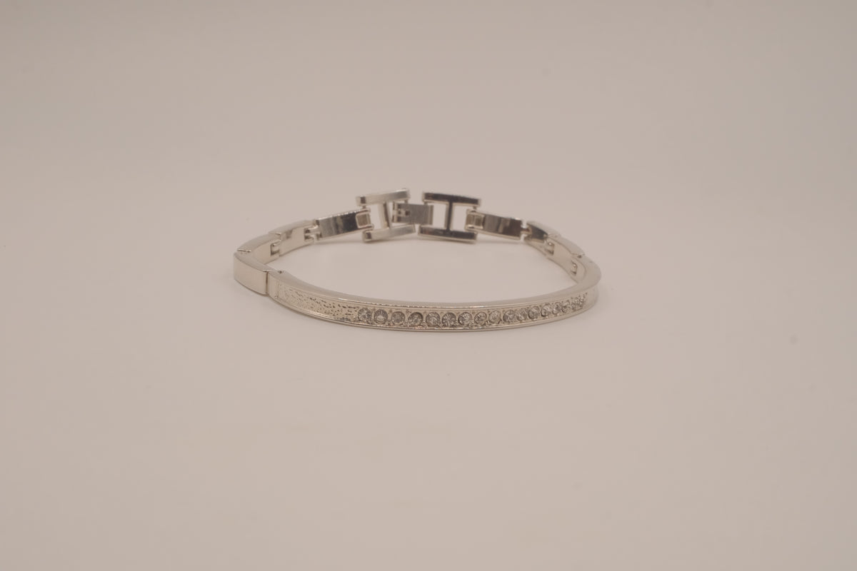 Silver-tone semi-eternity hinged bangle bracelet