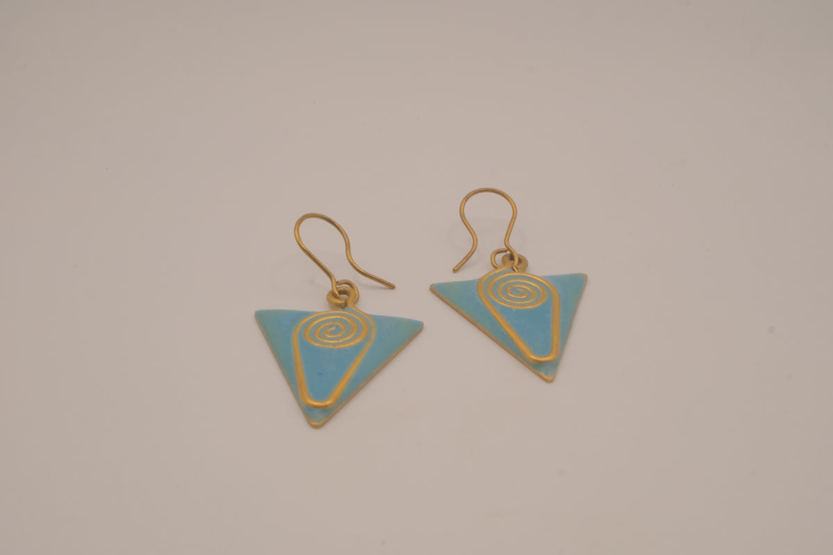 Triangular enamel and wire drop earring
