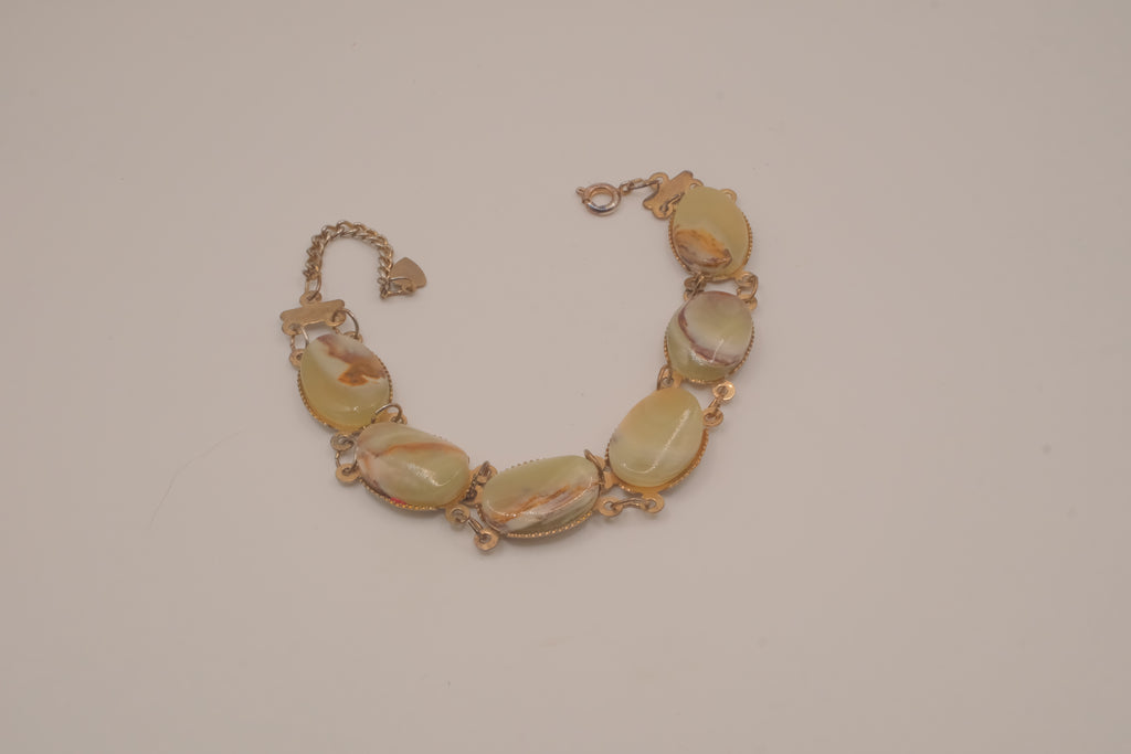 Vintage green stone panel link bracelet