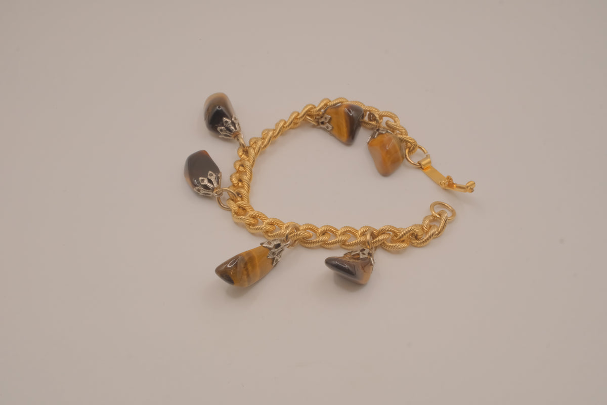 Vintage Tiger's eye charm bracelet
