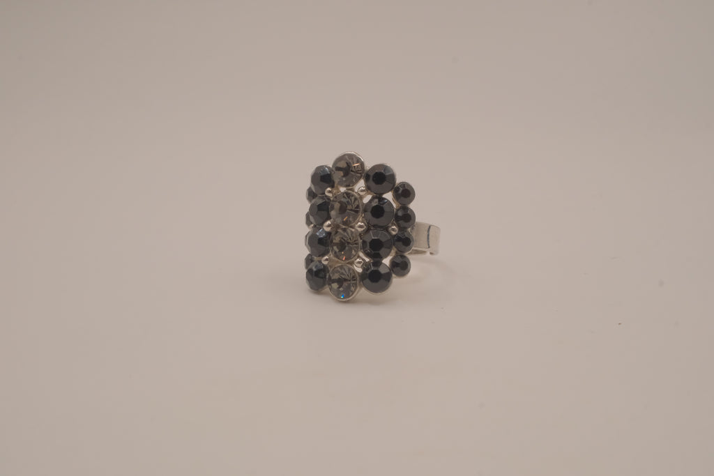 Vintage Black rhinestones cluster statement ring