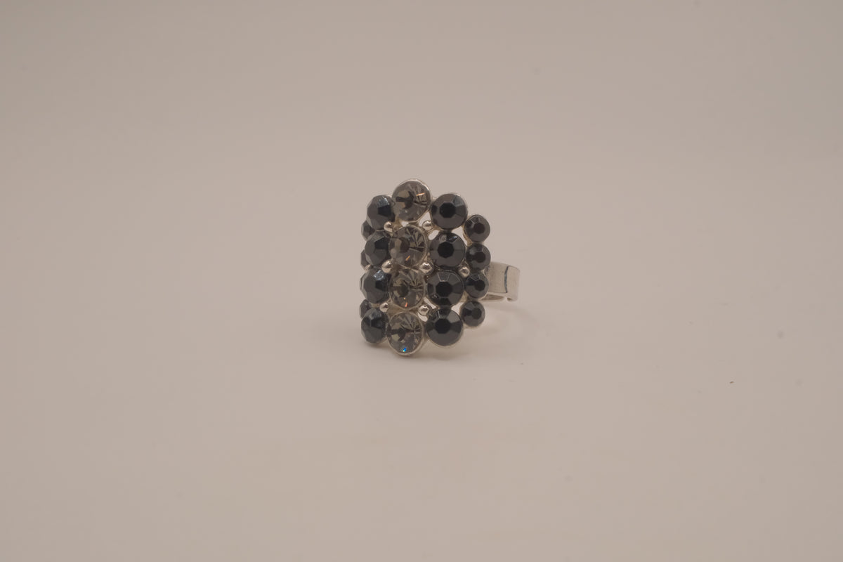 Vintage Black rhinestones cluster statement ring