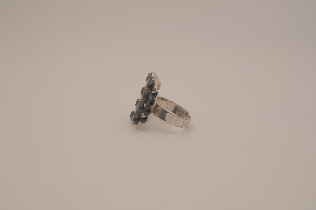 Vintage Black rhinestones cluster statement ring