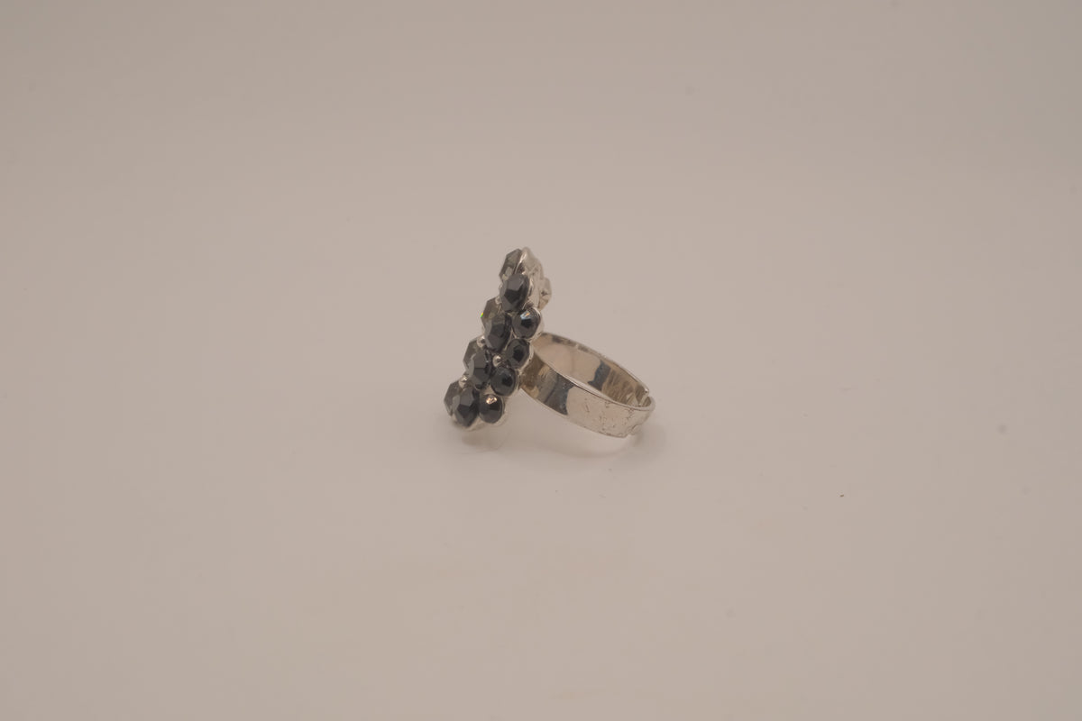Vintage Black rhinestones cluster statement ring