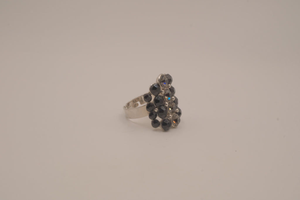 Vintage Black rhinestones cluster statement ring