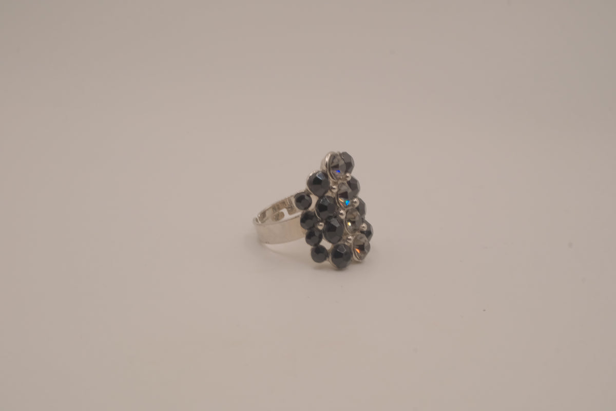 Vintage Black rhinestones cluster statement ring