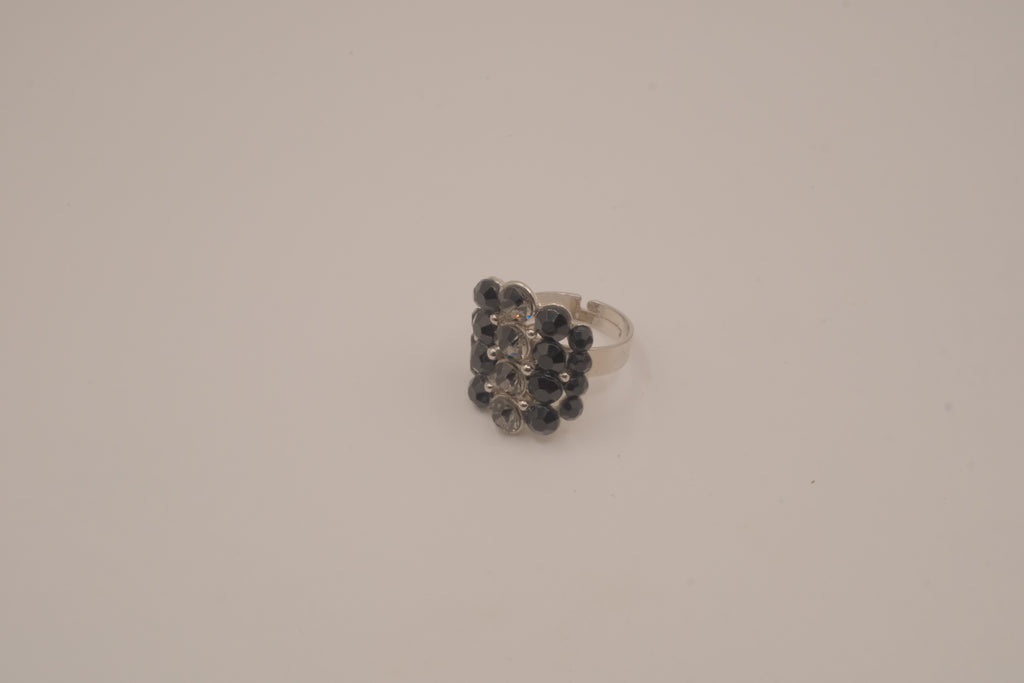 Vintage Black rhinestones cluster statement ring