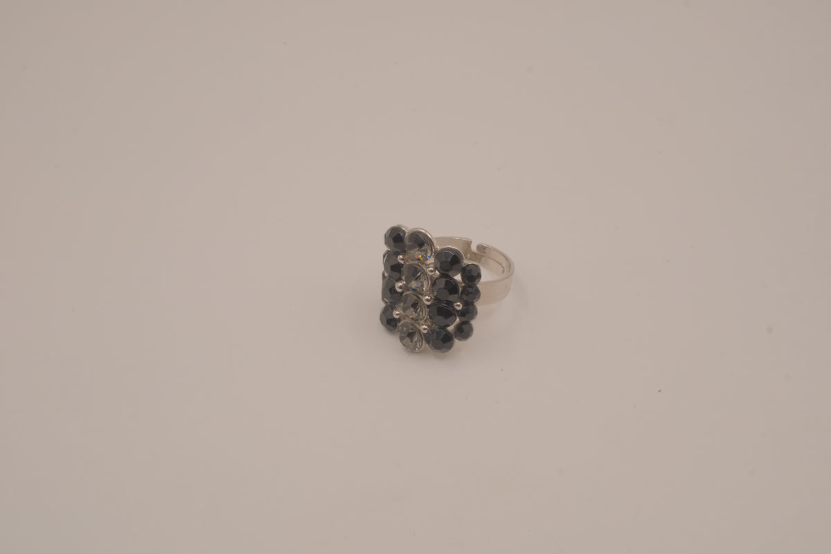 Vintage Black rhinestones cluster statement ring