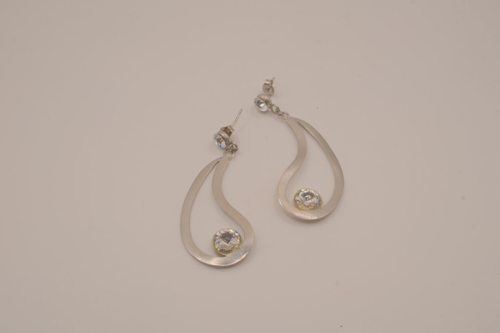 Silver tone teardrop open-frame dangle earrings