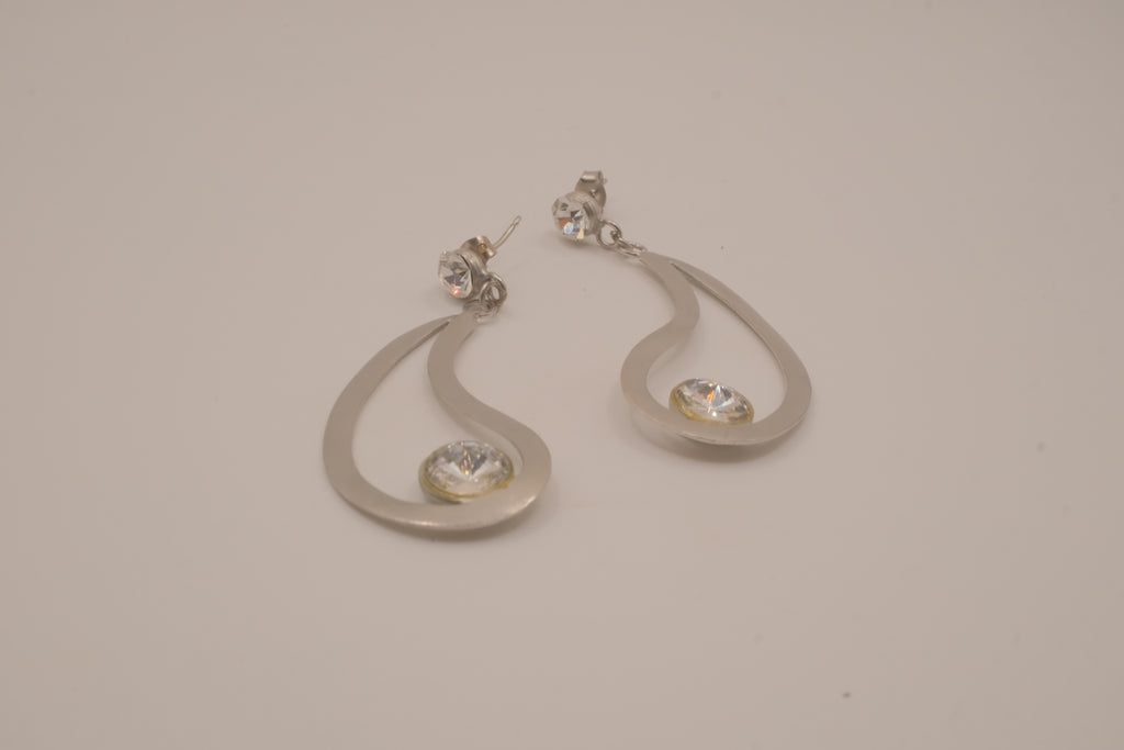 Silver tone teardrop open-frame dangle earrings