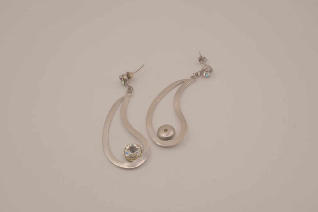 Silver tone teardrop open-frame dangle earrings
