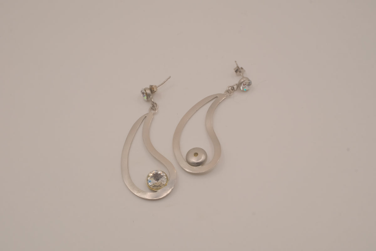 Silver tone teardrop open-frame dangle earrings