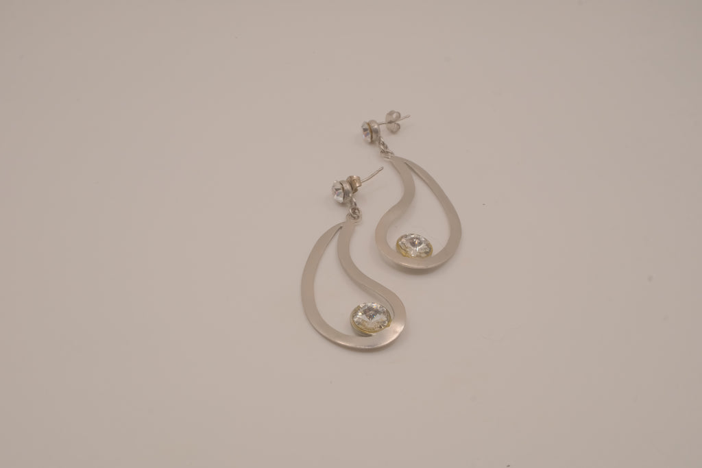 Silver tone teardrop open-frame dangle earrings
