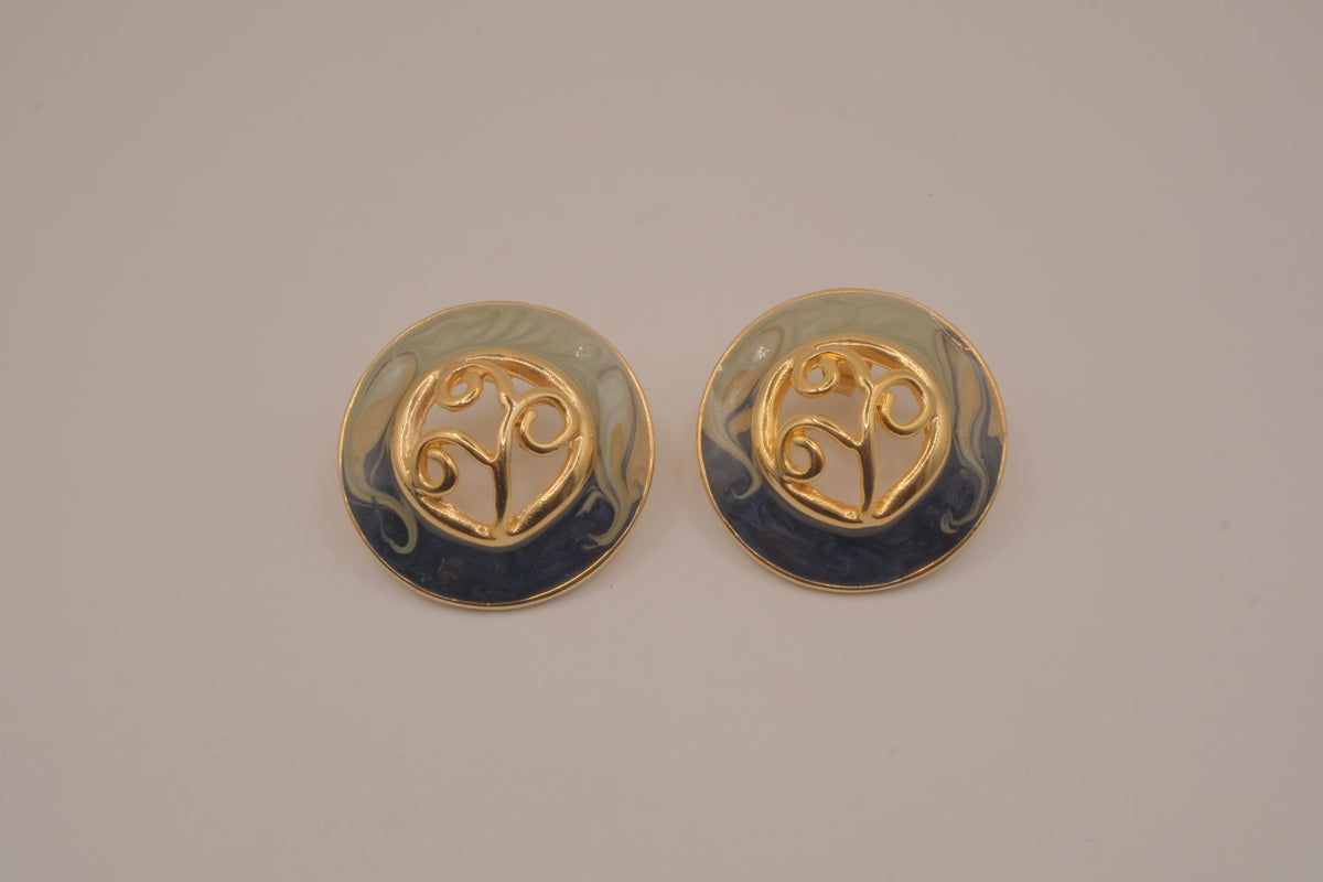 Vintage round enamel stud earrings