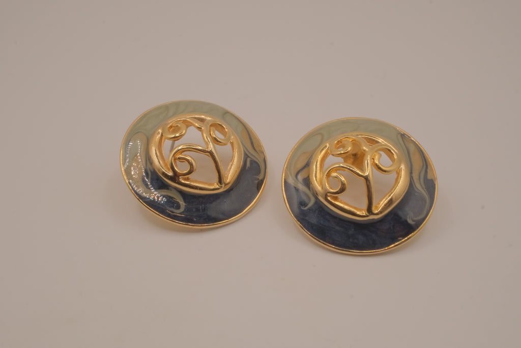 Vintage round enamel stud earrings