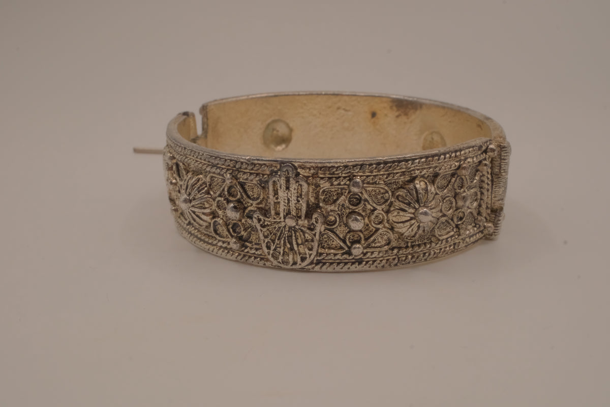 Vintage Hamsa Floral hinged cuff bracelet