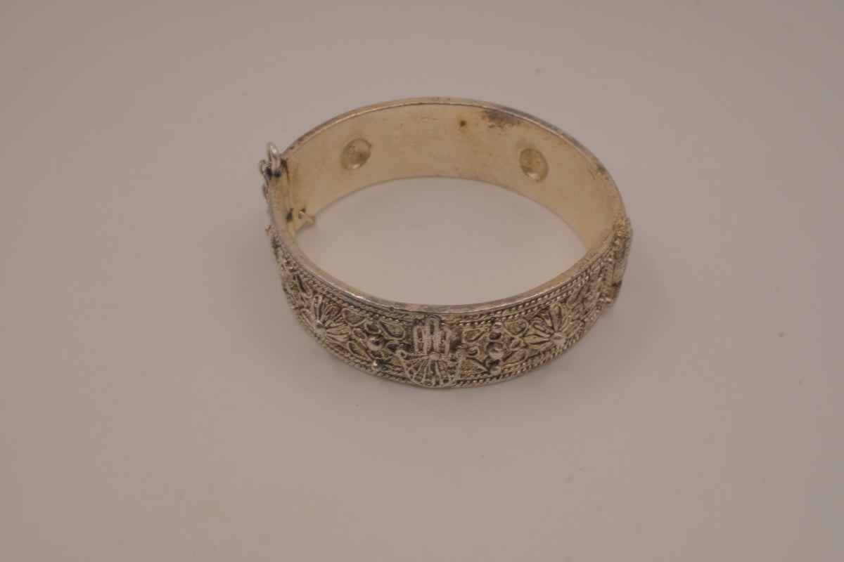 Vintage Hamsa Floral hinged cuff bracelet