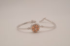 Two-tone snap-button flower cuff bangle