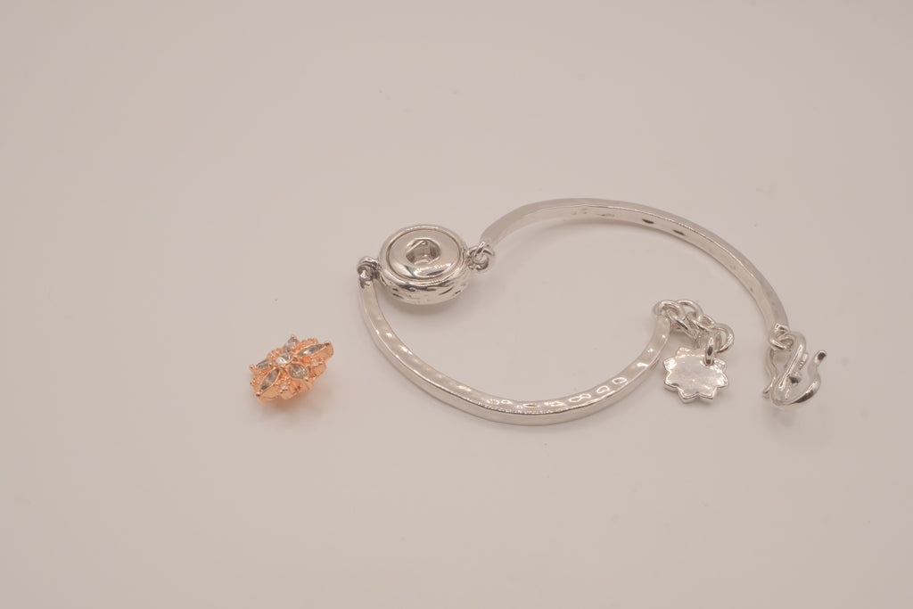 Two-tone snap-button flower cuff bangle
