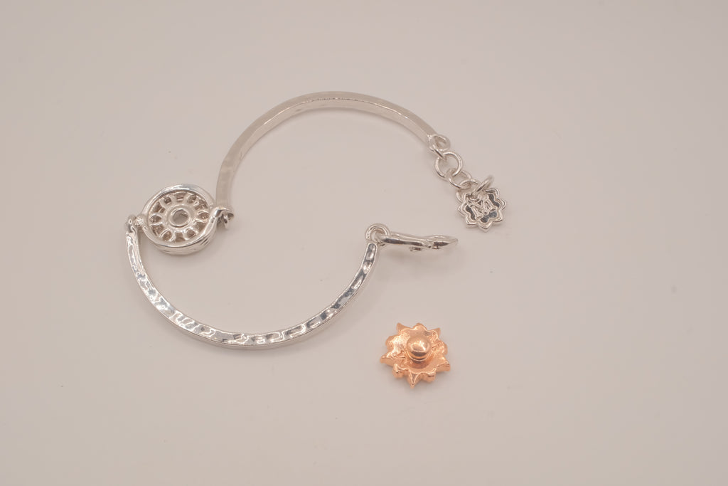 Two-tone snap-button flower cuff bangle