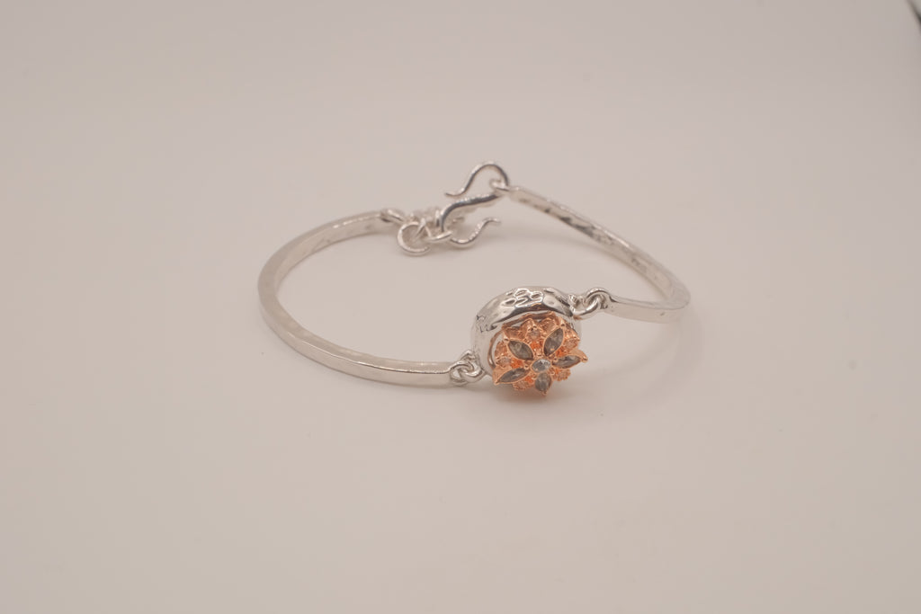 Two-tone snap-button flower cuff bangle