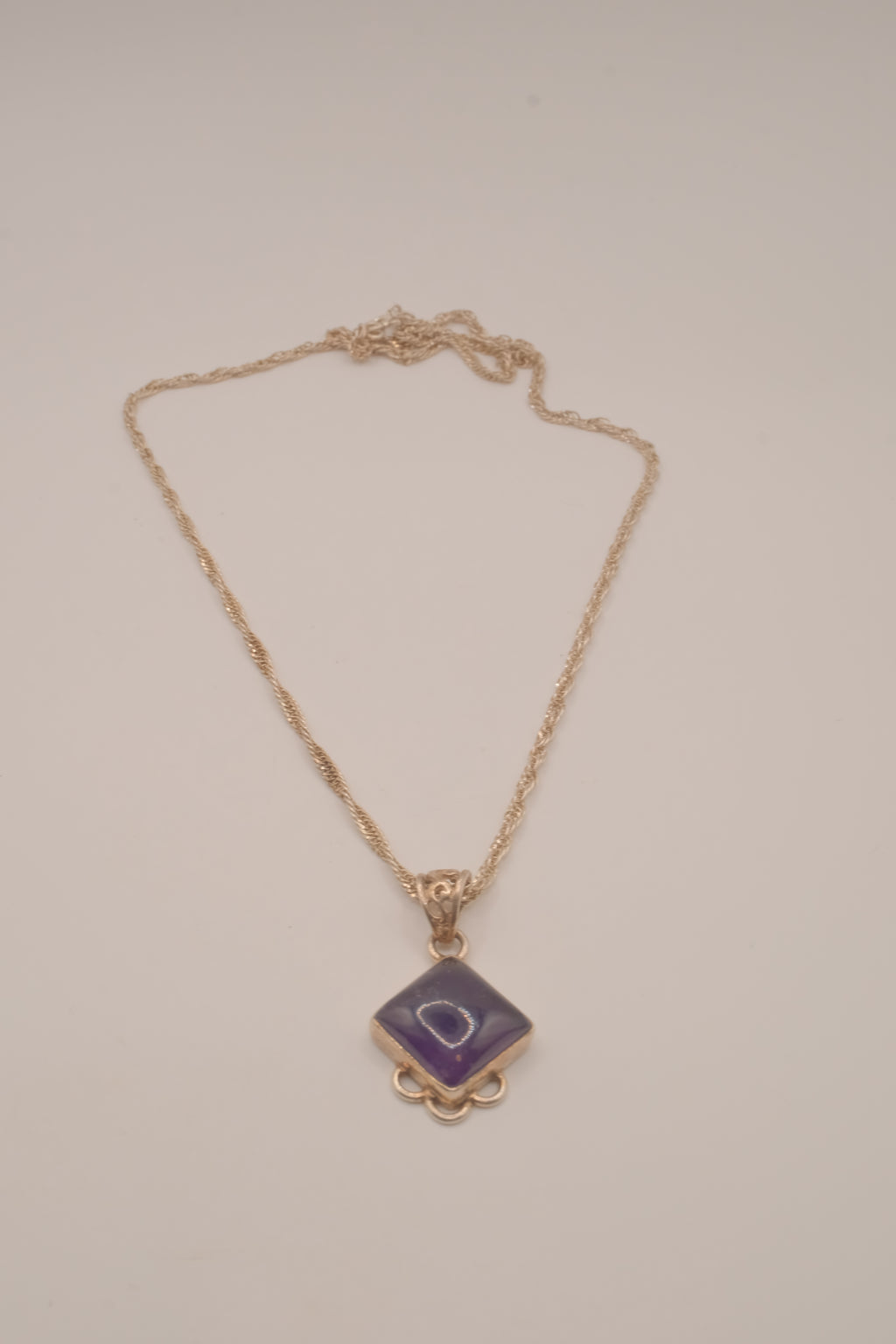 Sterling silver Vintage square shaped Amethyst pendant necklace