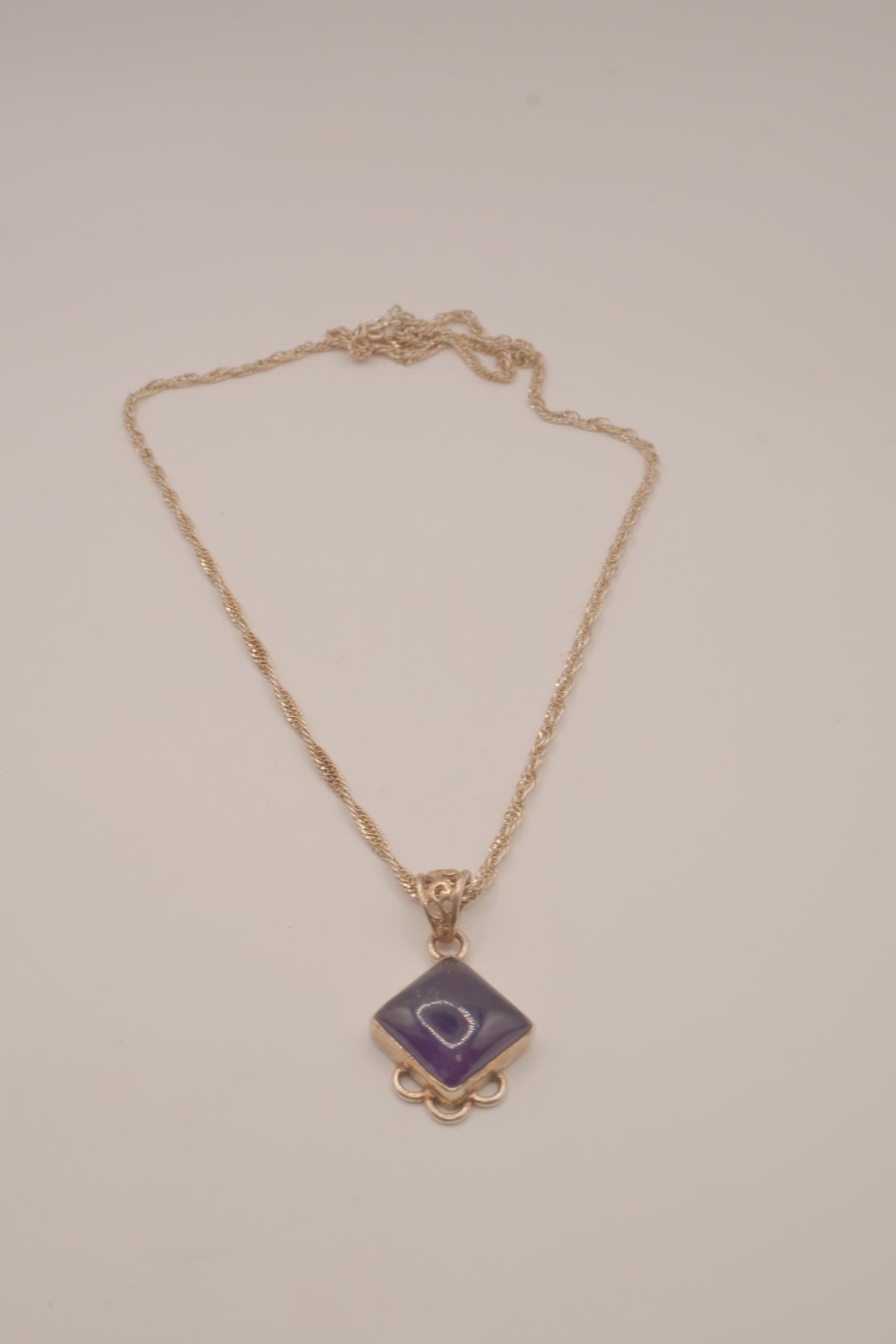 Sterling silver Vintage square shaped Amethyst pendant necklace