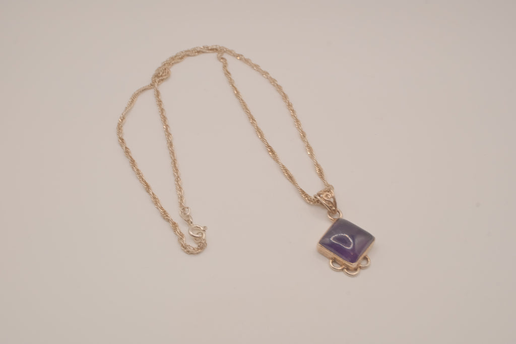 Sterling silver Vintage square shaped Amethyst pendant necklace