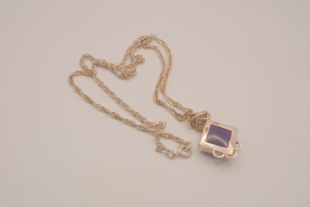 Sterling silver Vintage square shaped Amethyst pendant necklace