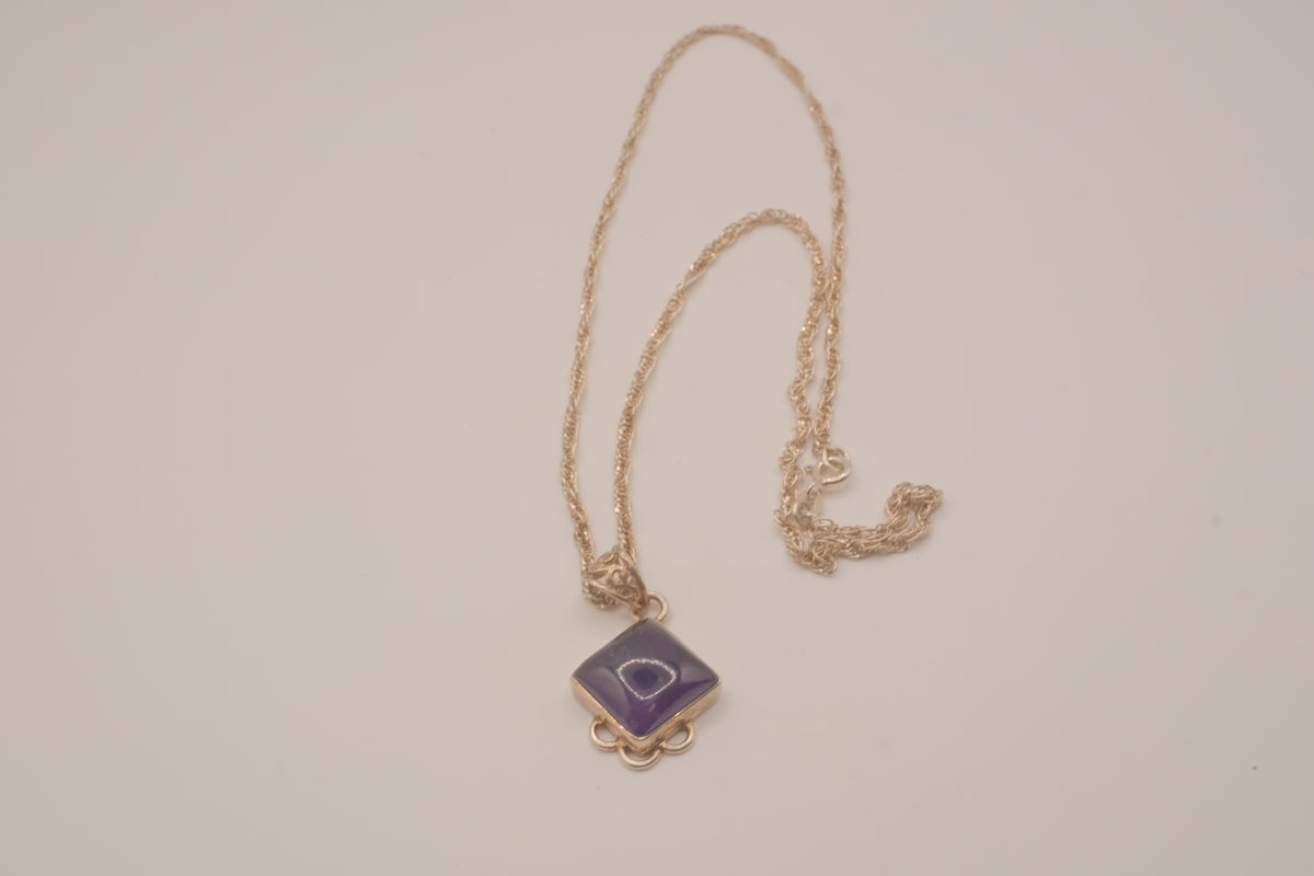 Sterling silver Vintage square shaped Amethyst pendant necklace