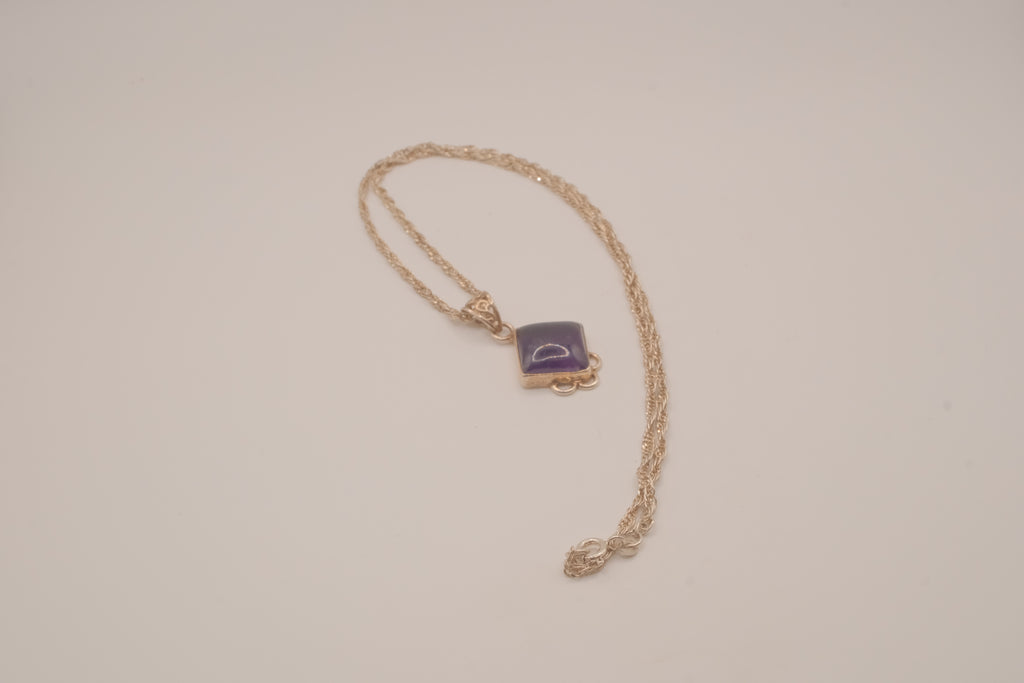 Sterling silver Vintage square shaped Amethyst pendant necklace