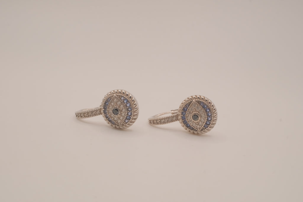 Sterling silver evil eye hoop earring