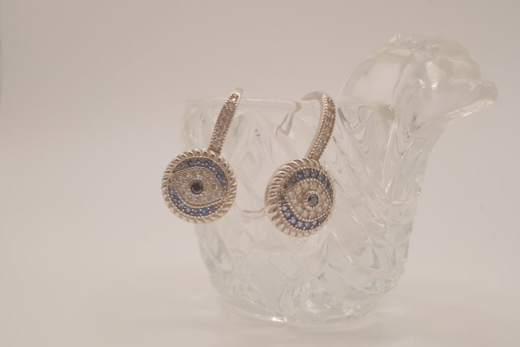 Sterling silver evil eye hoop earring
