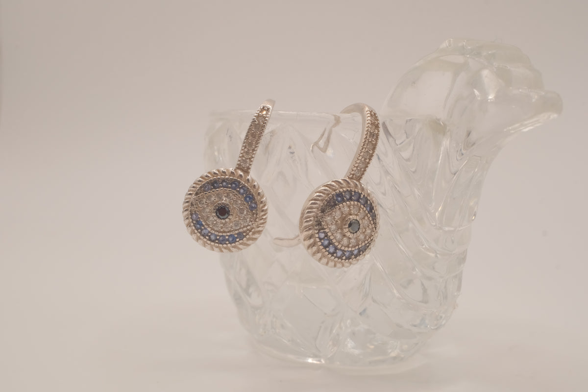 Sterling silver evil eye hoop earring