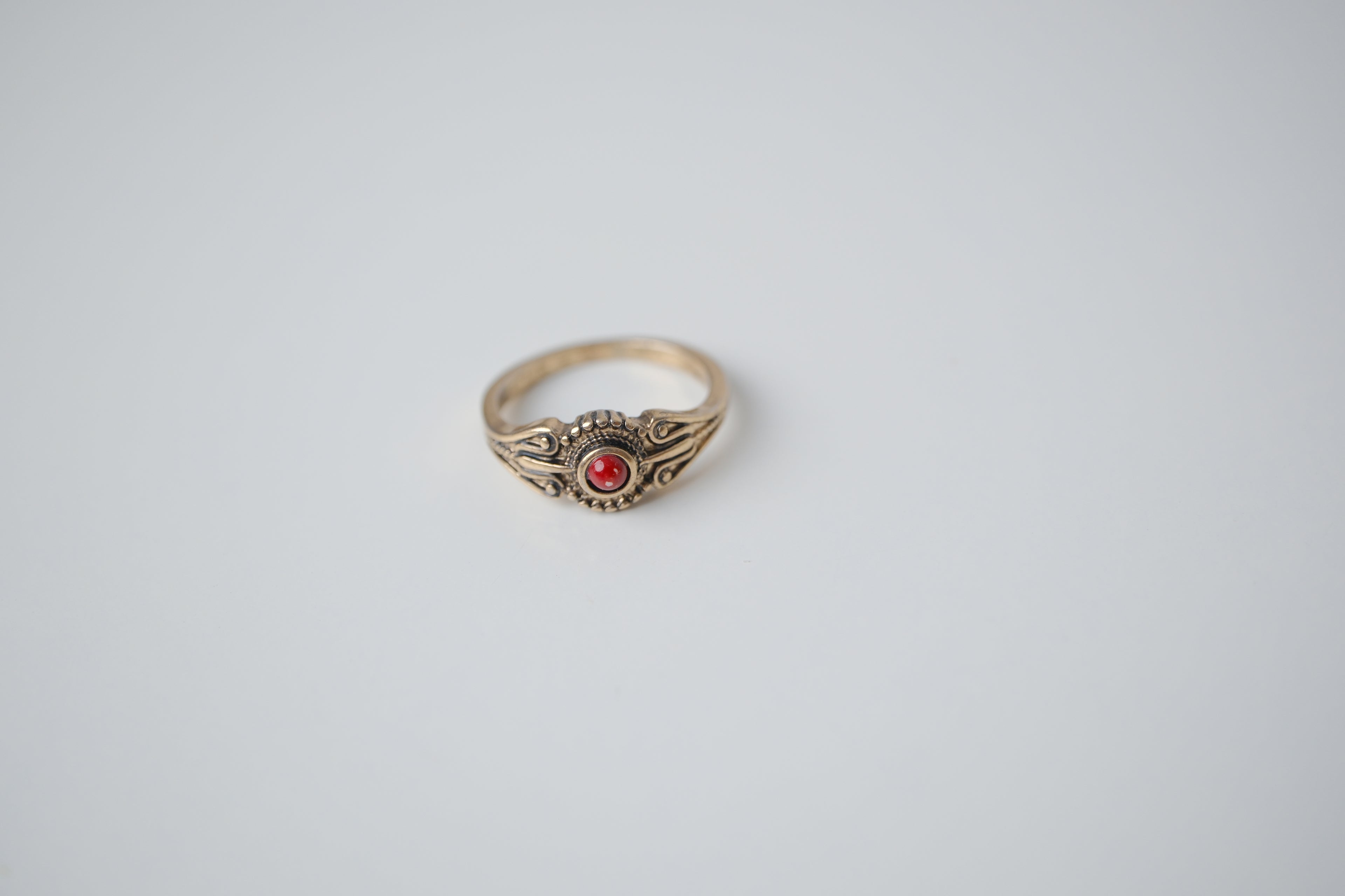 Vintage Red Coral Brass ring