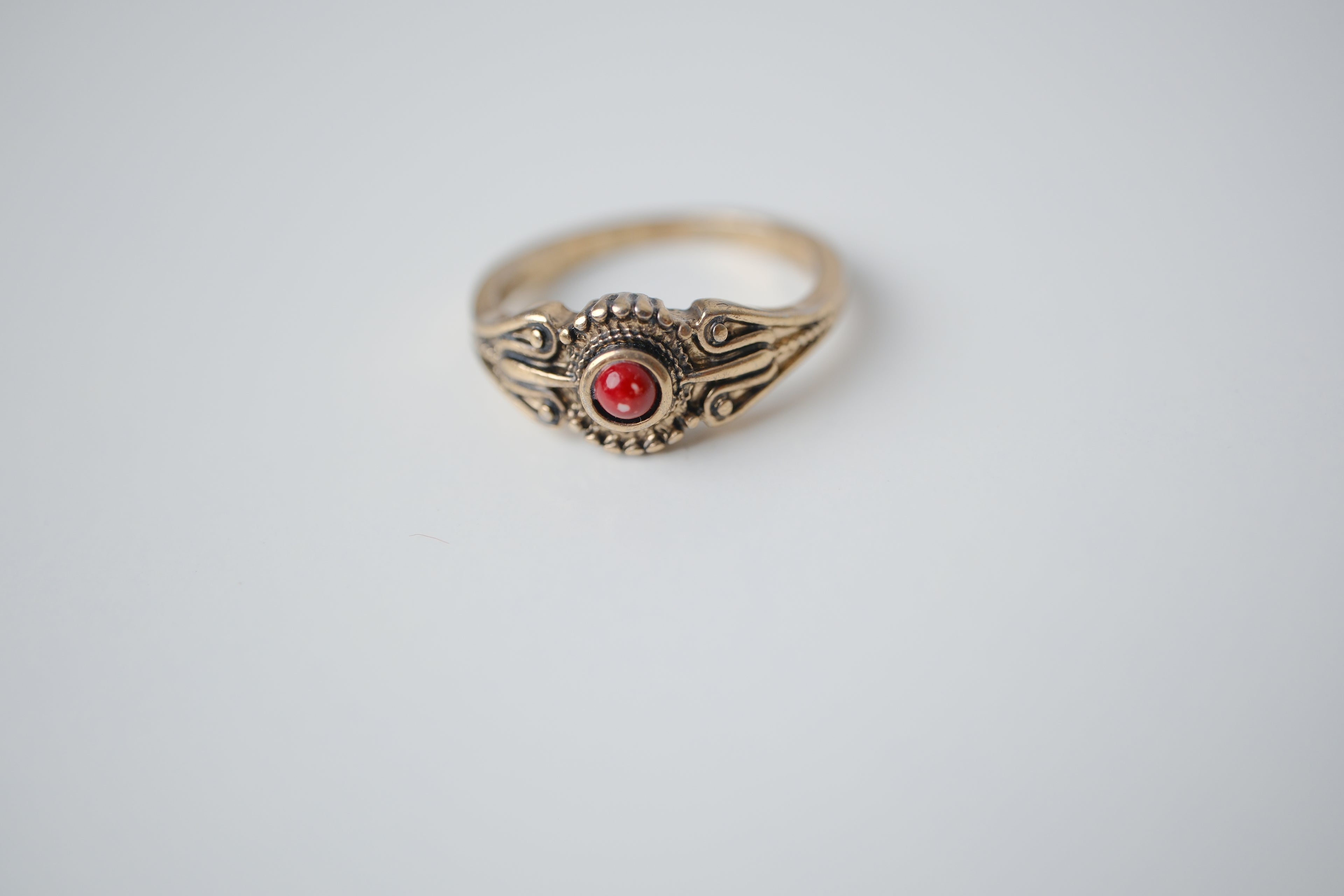 Vintage Red Coral Brass ring